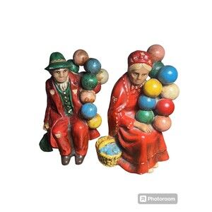 Vintage Balloon Man Woman Figurines Couple Set Ceramic 9” Handpainted Handmade